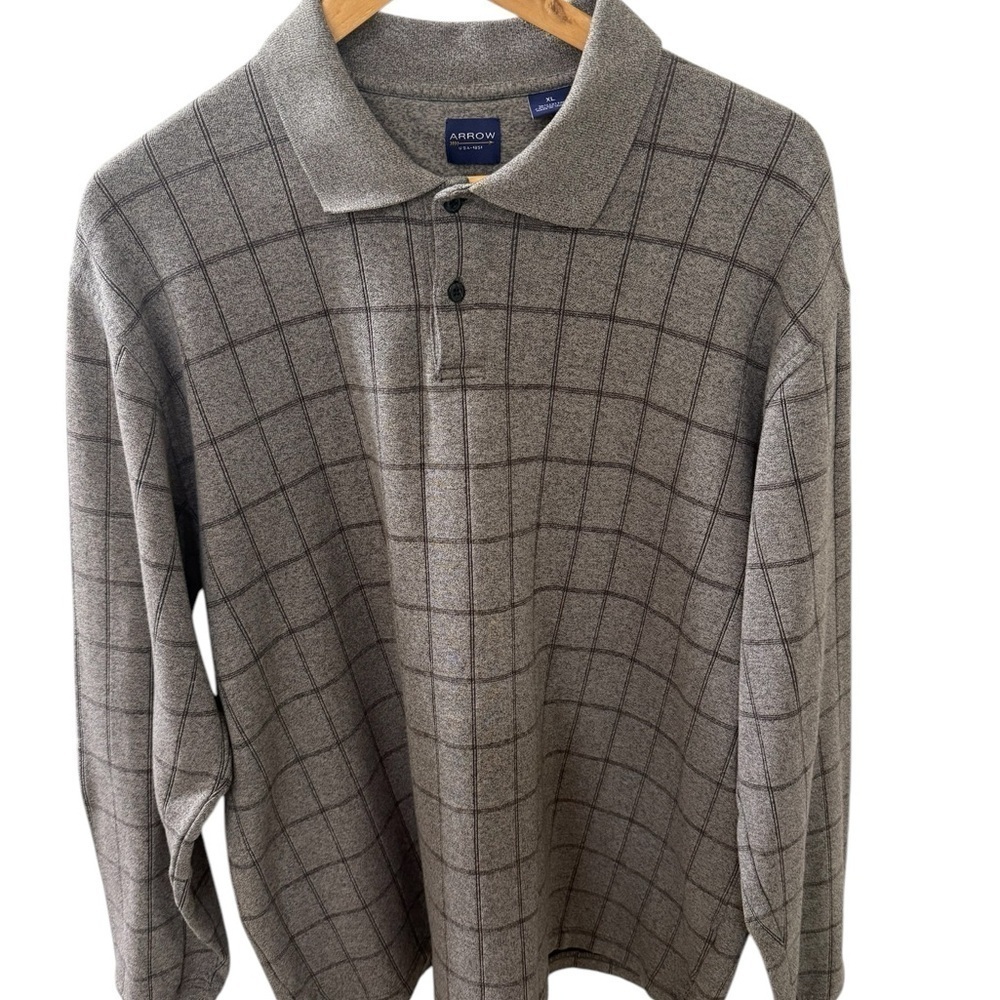 Arrow XL Long Sleeve 2 Button Soft Brushed Gray Black Cotton Blend Midweight